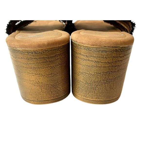 Rocket Dog Clipper Slip On FRAYED Black Platform WOOD BLOCK HEEL Sandals-Women-9 - Picture 7 of 14